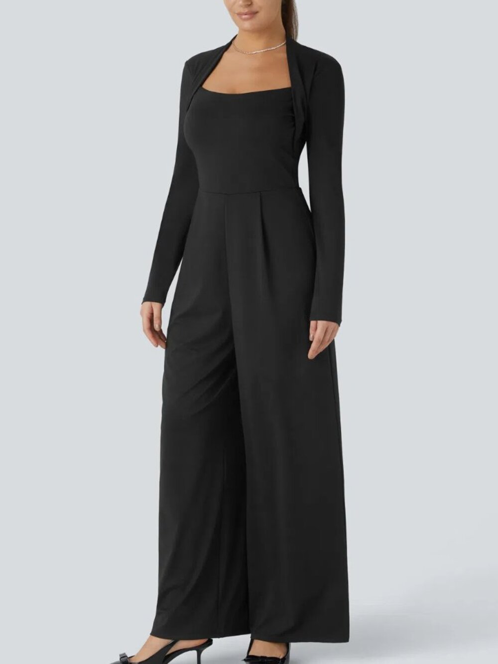 Halara Small Black Long Sleeve Wide Leg Jumpsuit 50% off Retail